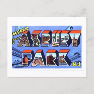 Cartão Postal Vintage Saudações de Asbury Park, Nova Jersey,