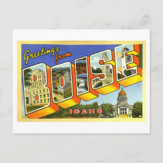 Cartão Postal Vintage Saudações de Boise, Idaho (Frente)