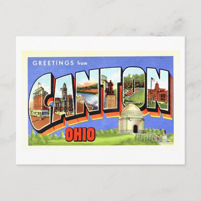 Cartão Postal Vintage Saudações de Canton, Ohio (Frente)