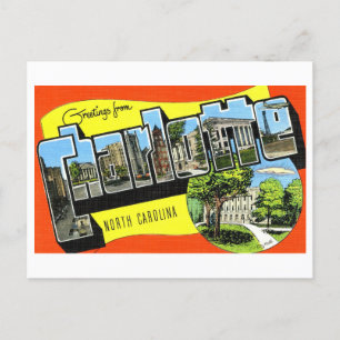 Cartão Postal Vintage Saudações de Charlotte, Carolina do Norte