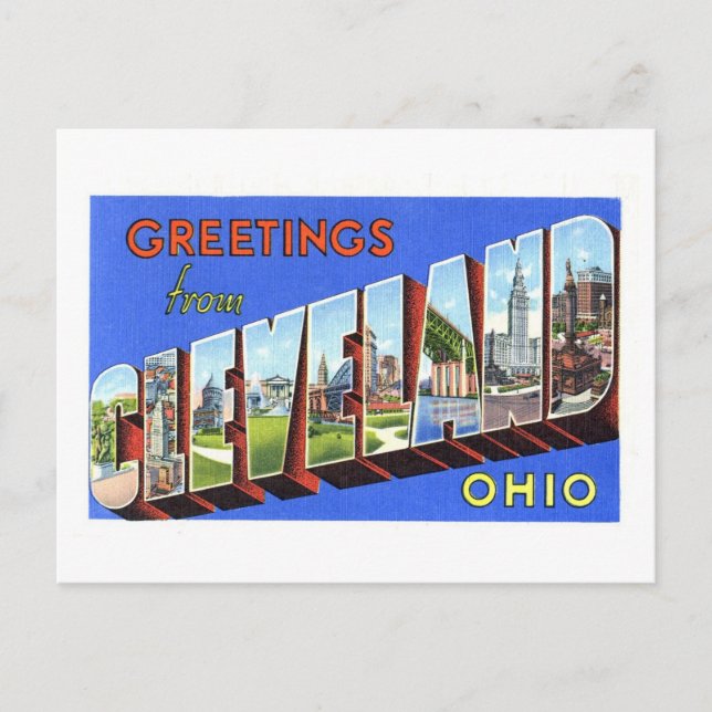 Cartão Postal Vintage Saudações de Cleveland, Ohio (Frente)