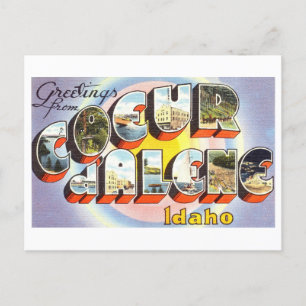 Cartão Postal Vintage Saudações de Coeur d'Alene, Idaho,