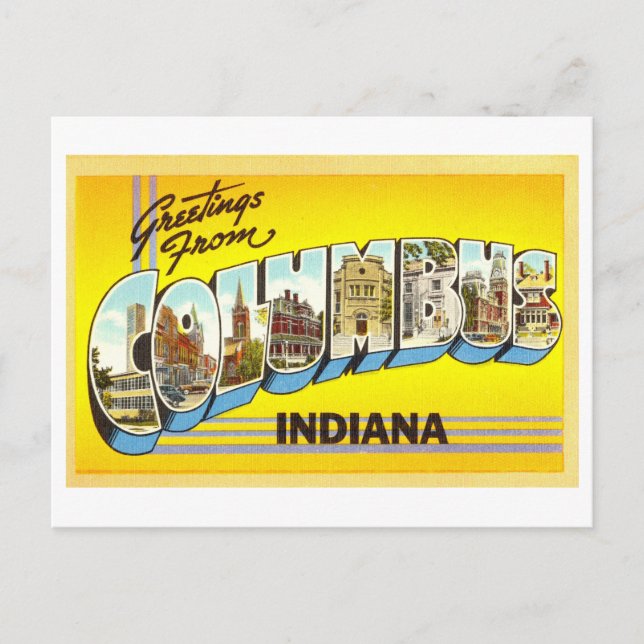 Cartão Postal Vintage Saudações de Columbus, Indiana (Frente)