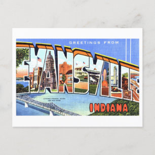 Cartão Postal Vintage Saudações de Evansville, Indiana,