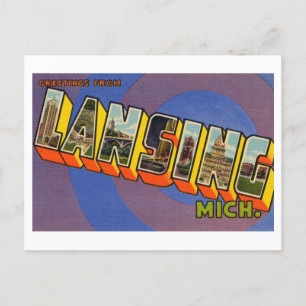 Cartão Postal Vintage Saudações de Lansing, Michigan