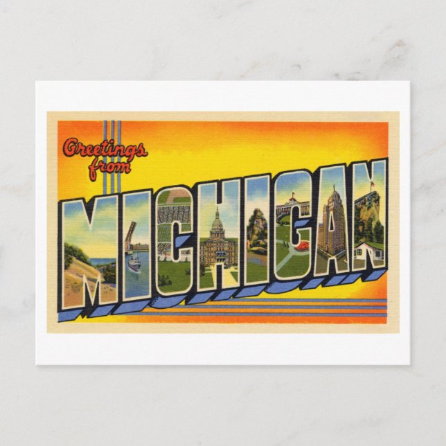 Cartão Postal Vintage Saudações de Michigan (Frente)