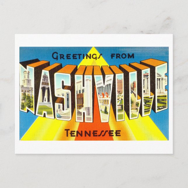 Cartão Postal Vintage Saudações de Nashville, Tennessee (Frente)