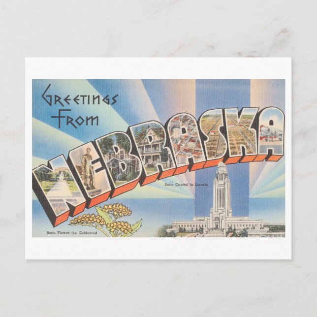 Cartão Postal Vintage Saudações de Nebraska (Frente)
