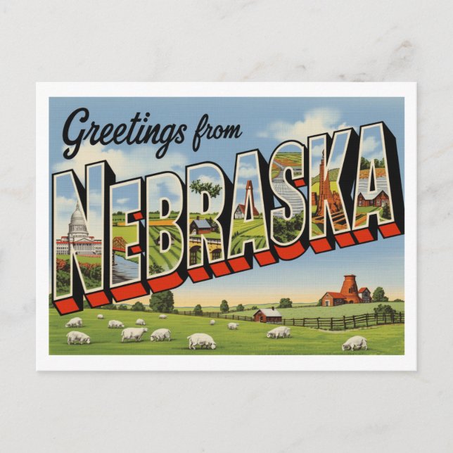 Cartão Postal Vintage "Saudações de Nebraska" (Frente)