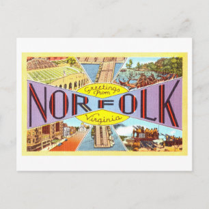 Cartão Postal Vintage Saudações de Norfolk, Virgínia