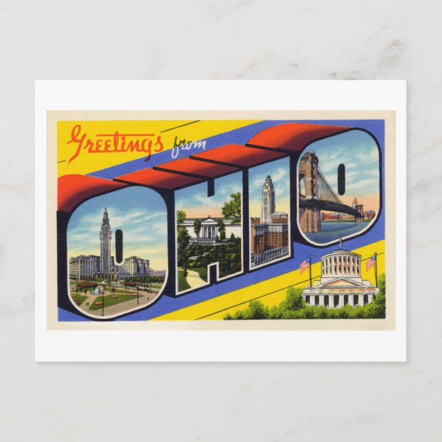 Cartão Postal Vintage Saudações de Ohio (Frente)