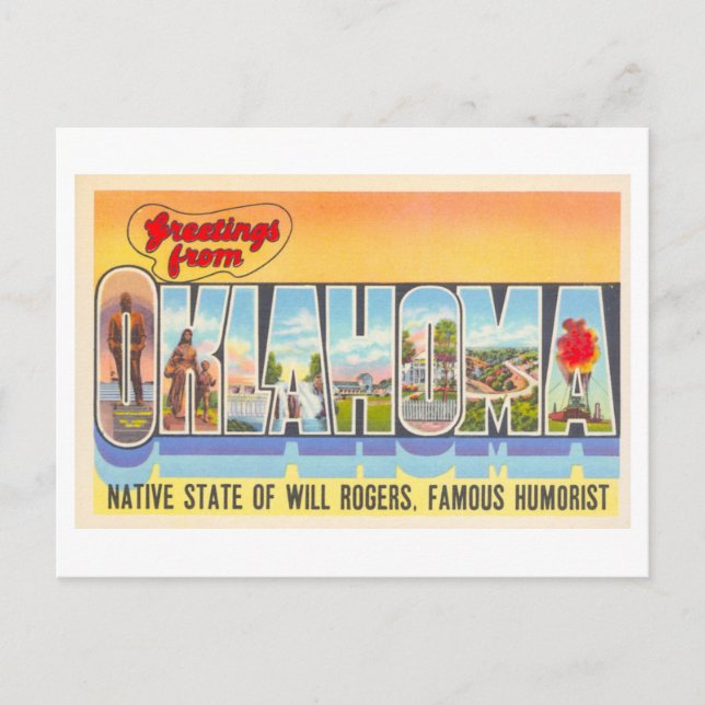 Cartão Postal Vintage Saudações de Oklahoma (Frente)