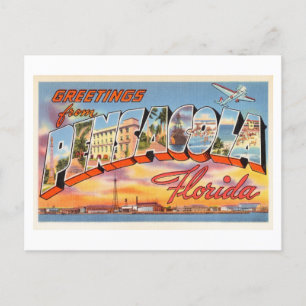 Cartão Postal Vintage Saudações de Pensacola, Florida