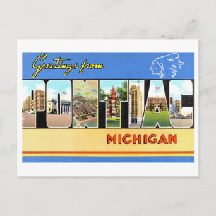 Cartão Postal Vintage Saudações de Pontiac, Michigan,