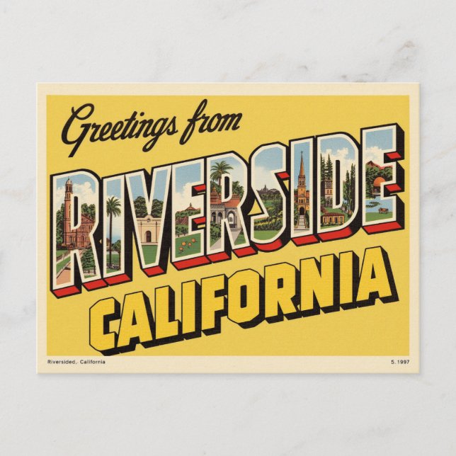 Cartão Postal Vintage "Saudações de Riverside, Califórnia" (Frente)