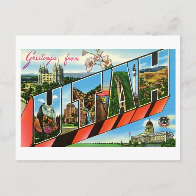 Cartão Postal Vintage Saudações de Utah (Frente)