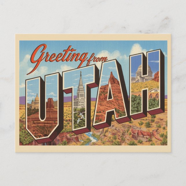 Cartão Postal Vintage "Saudações de Utah" (Frente)