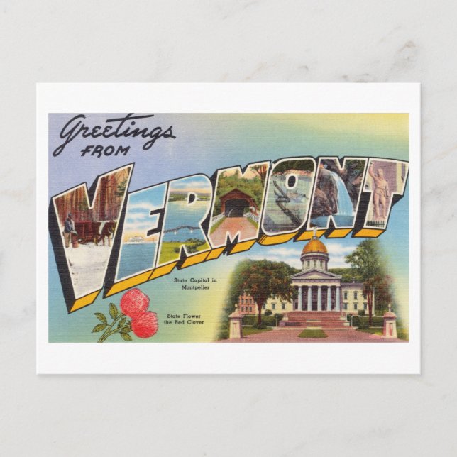 Cartão Postal Vintage Saudações de Vermont (Frente)
