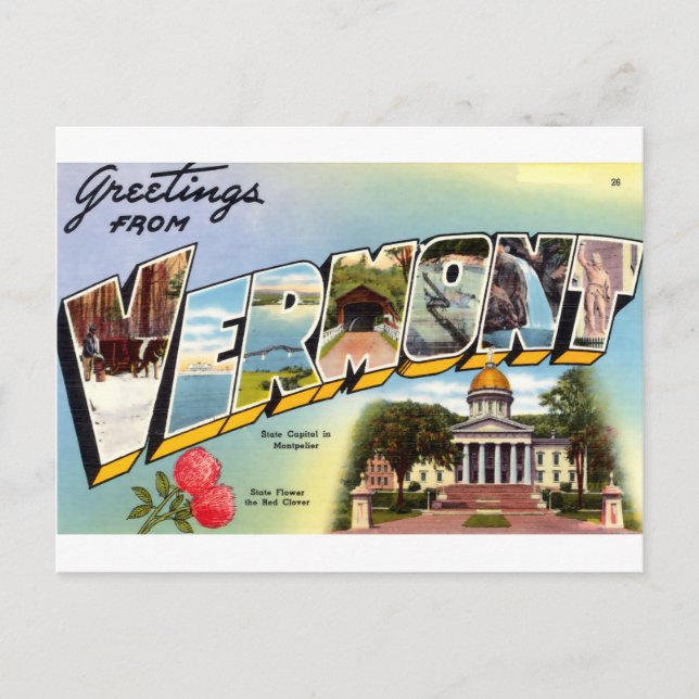 Cartão Postal Vintage Saudações De Vermont Viagem (Frente)