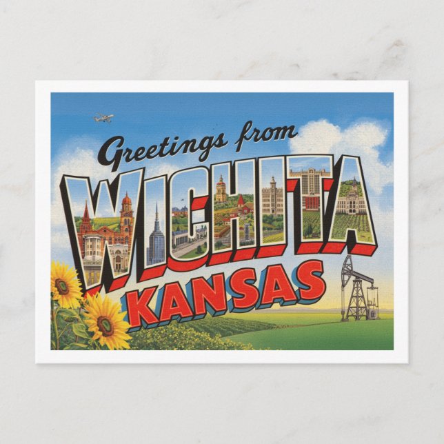 Cartão Postal Vintage "Saudações de Wichita, Kansas" (Frente)