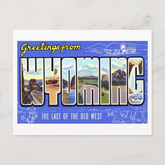 Cartão Postal Vintage Saudações de Wyoming (Frente)