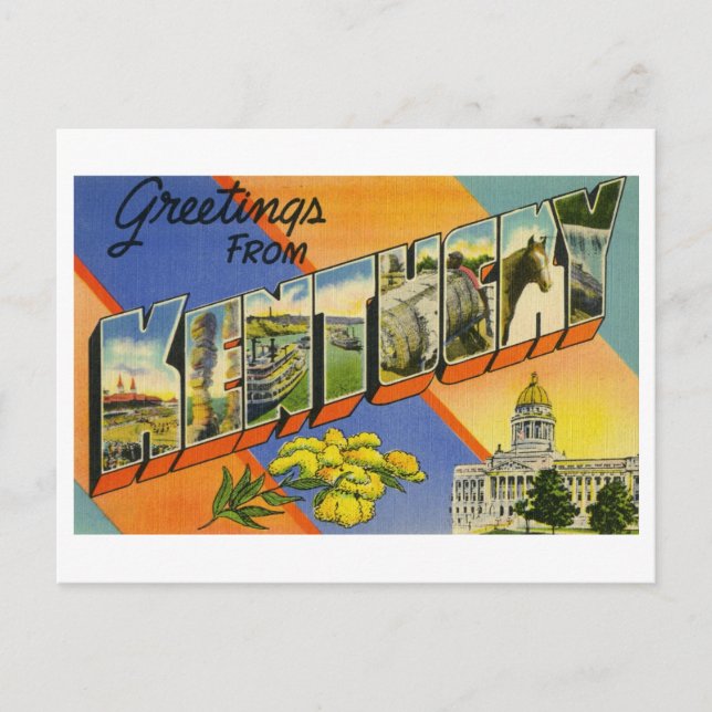 Cartão Postal Vintage Saudações do Kentucky (Frente)