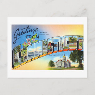 Cartão Postal Vintage Saudações Do Poster de viagens De Connec
