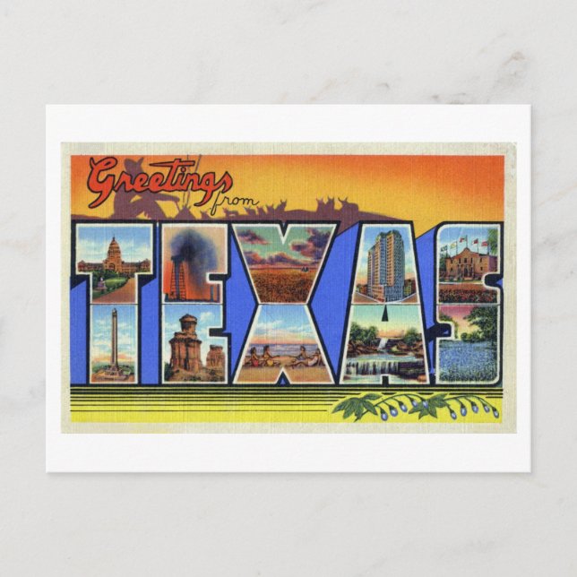 Cartão Postal Vintage Saudações do Texas (Frente)