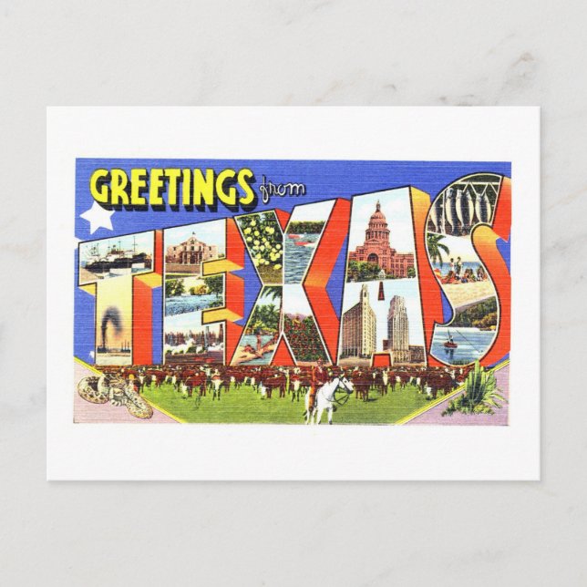 Cartão Postal Vintage Saudações do Texas (Frente)