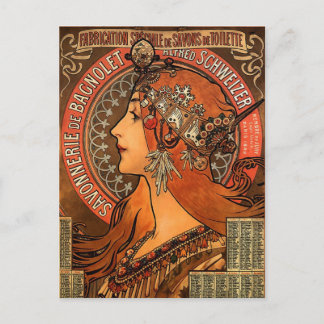 Cartão Postal Vintage Savonnerie de Bagnolet por Alfons Mucha