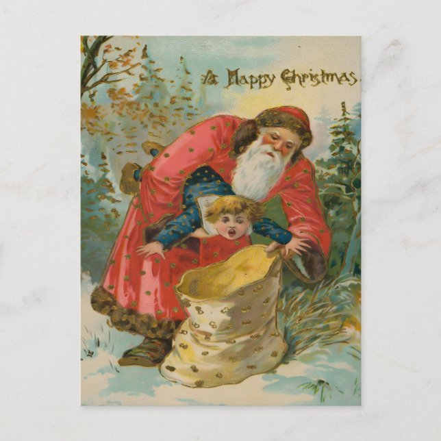 Cartão Postal Vintage Scary Santa Kidnaps Naughty Child (Frente)