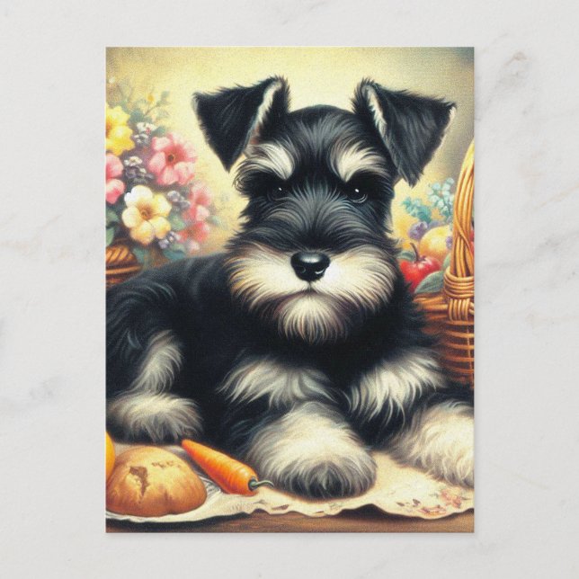 Cartão Postal Vintage Schnauzer Pintura (Frente)