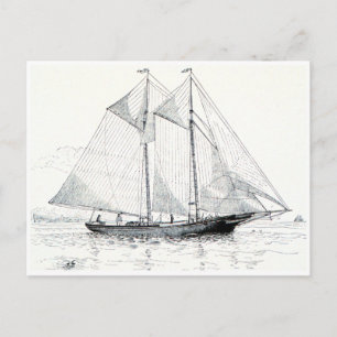 Cartão Postal Vintage Schooner Sailboat