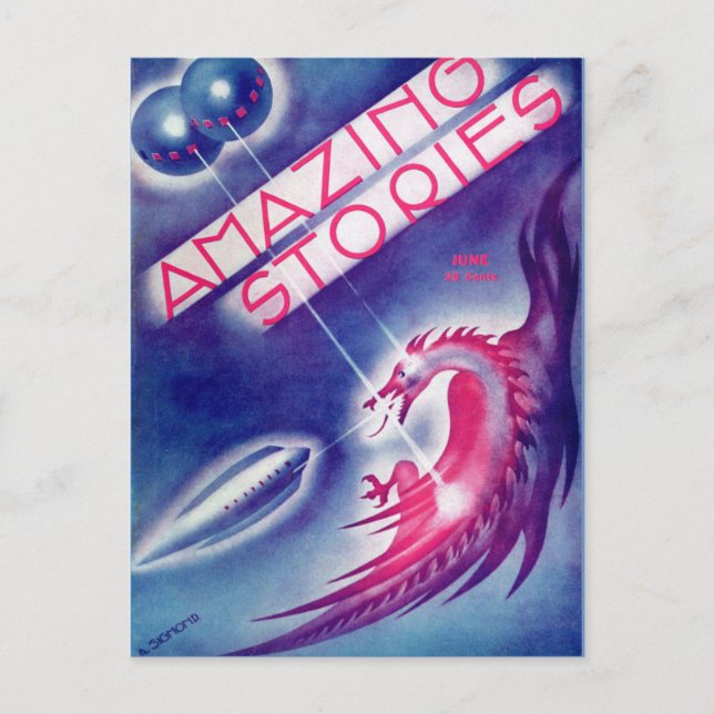 Cartão Postal Vintage Sci Fi — cobrir art Rocket (Frente)