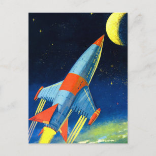 Cartão Postal Vintage Sci Fi 'Foguete Espacial para a Lua'