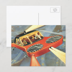 Cartão Postal Vintage Science Ficting Carro Voador Futurístico