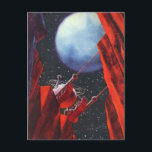 Cartão Postal Vintage Science Fiction, Canyon Space Moon Rover<br><div class="desc">Ilustração vintage: planetas futuristas de ficção científica e imagem espacial. Uma vista de um cânion profundo olhando para cima em direção a um veículo de exploração espacial com uma lua grande e estrelas no céu noturno. Um clássico design de quadrinhos retrô de ficção científica.</div>