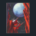 Cartão Postal Vintage Science Fiction, Canyon Space Moon Rover<br><div class="desc">Ilustração vintage: planetas futuristas de ficção científica e imagem espacial. Uma vista de um cânion profundo olhando para cima em direção a um veículo de exploração espacial com uma lua grande e estrelas no céu noturno. Um clássico design de quadrinhos retrô de ficção científica.</div>