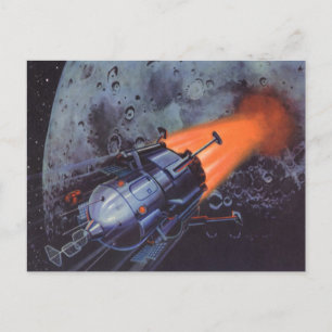 Cartão Postal Vintage Science Fiction, Moon Rocket Off
