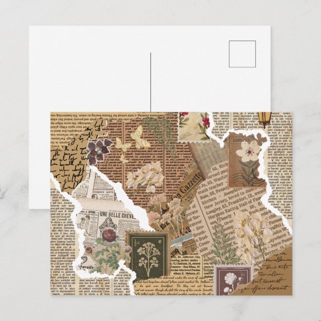 Cartão Postal Vintage Scrapbook Collage Antique Ephemera Aesthet (Frente/Verso)