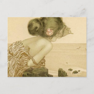 Cartão Postal Vintage Sea Girl Com Cartão-Postal Rosa Rosa Rosa