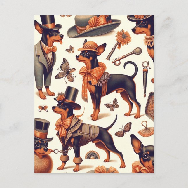 Cartão Postal Vintage Seamless Pinscher (Frente)