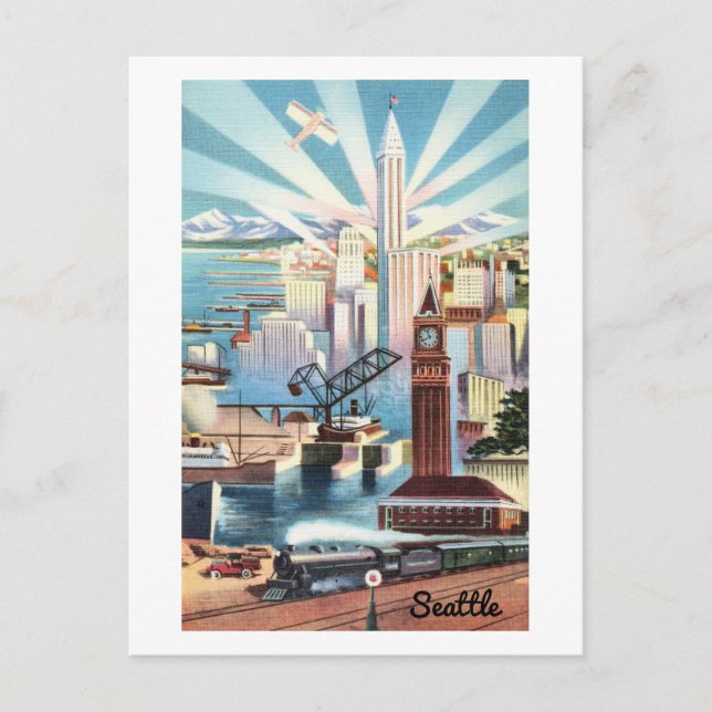 Cartão postal Vintage Seattle Skyline Viagem (Frente)