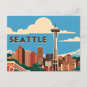 Cartão Postal Vintage Seattle: Um tributo retrô ao Emerald Ci