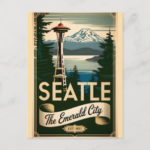 Cartão Postal Vintage Seattle Washington Cidade Esmeralda Retro
