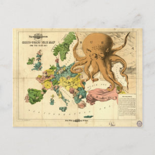 Cartão Postal Vintage Serio Comic War Map For The Year 1877