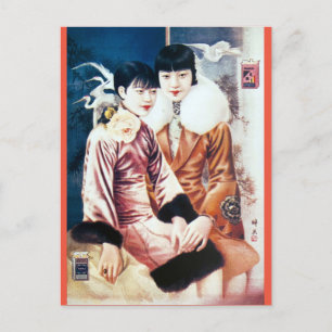 Cartão Postal Vintage Shanghai Cigarette Ad fur Casaco Beauties