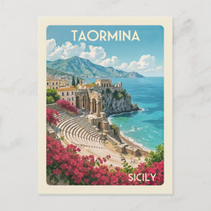 Cartão Postal Vintage Sicily Taormina Itália Viagem italiano