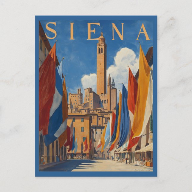 Cartão Postal Vintage Siena Viagem italiano (Frente)