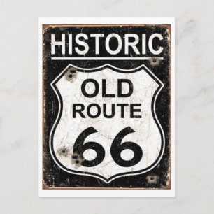 Cartão Postal Vintage - Sinal de Rota 66 Antiga Histórica